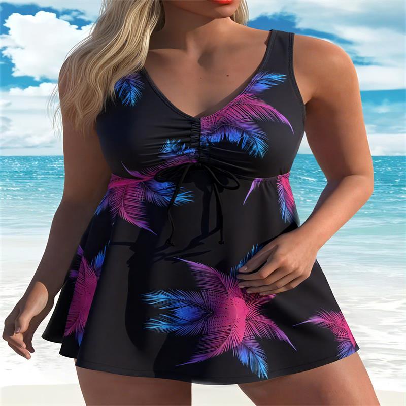 Dame tankini med bredere snit og blomstret design Skovae