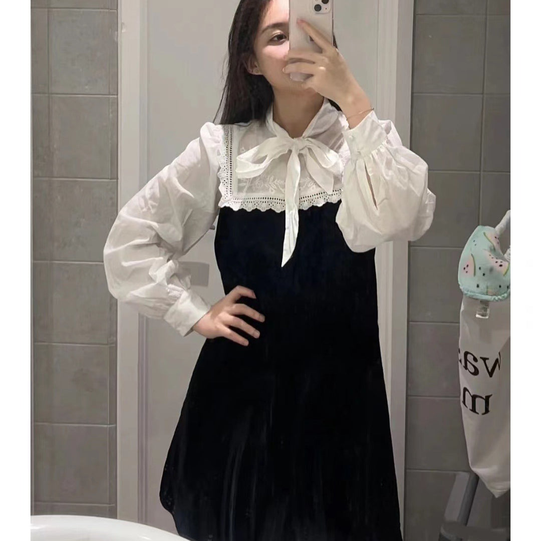 Dame skjorte kjole med elegant skørt og rynker Stilla