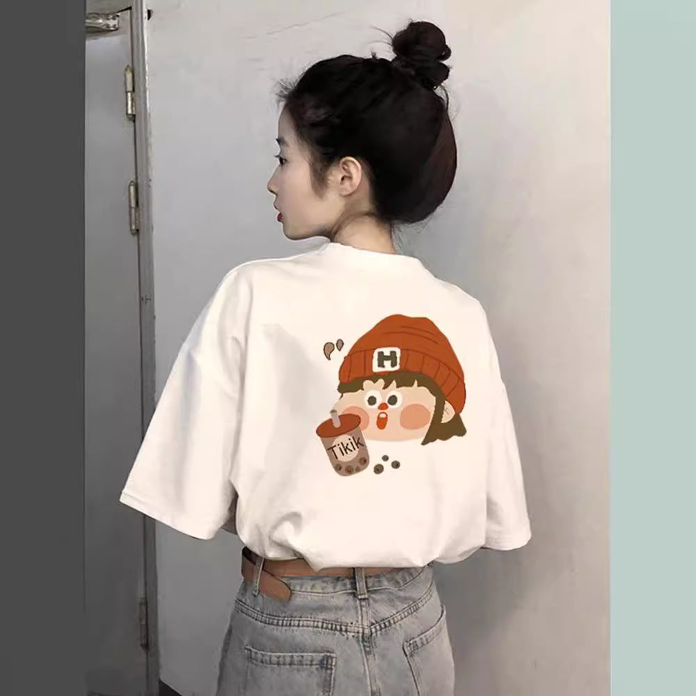 Dame T-shirt med kreativt tegneseriemotiv og afslappet oversized pasform Stilla