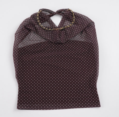 Dame halterneck top med draperet design og fint prikkemønster Skovae