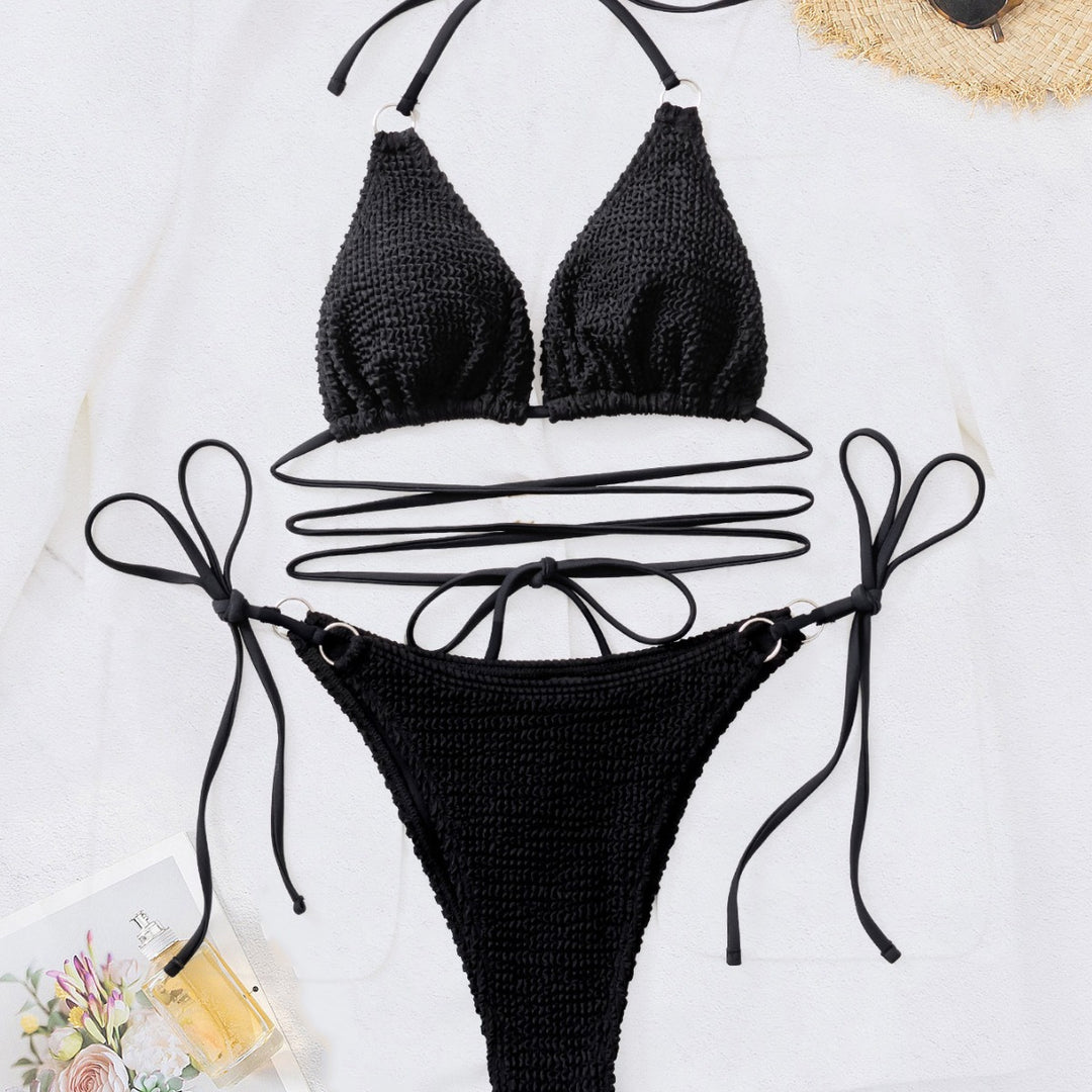 Dame Triangel-Bikini med trendy indpakningsdesign og unikt strikmønster Skovae
