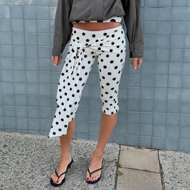 Damen Polka-Dot Culottes mit elegantem Bindegürtel Skovae
