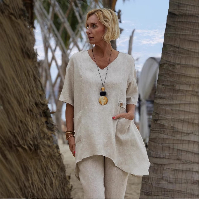 Dame stilfuldt oversized linned tunika top Stilla
