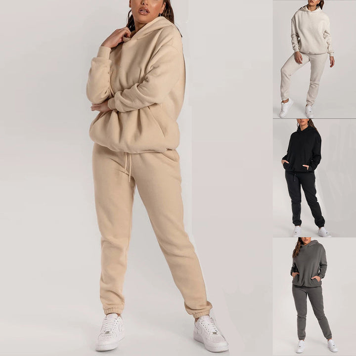 Kvinders casual hoodie sæt med praktiske lommer og elastisk talje Stilla