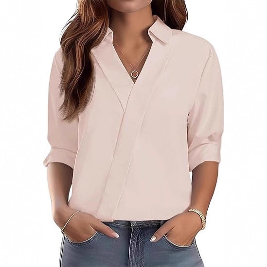 Kvinders elegante V-hals bluse med tekstureret design Stilla