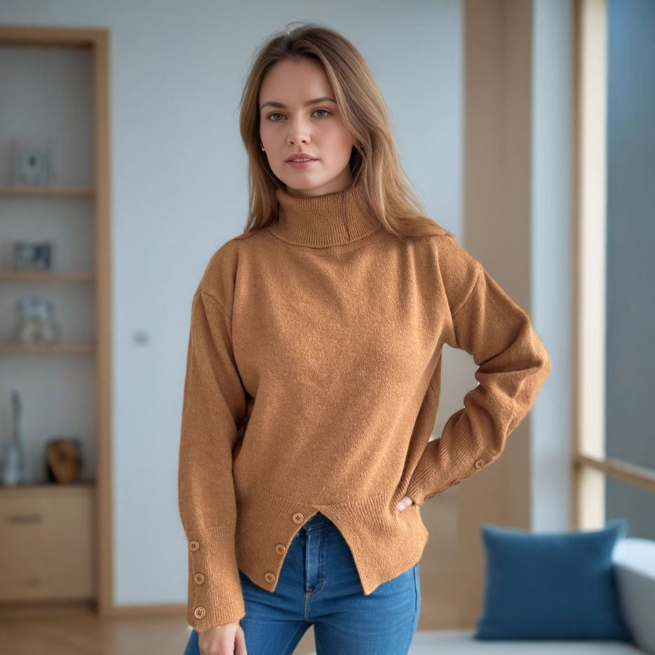 Kvinders hyggelige turtleneck sweater med knapdetaljer Stilla