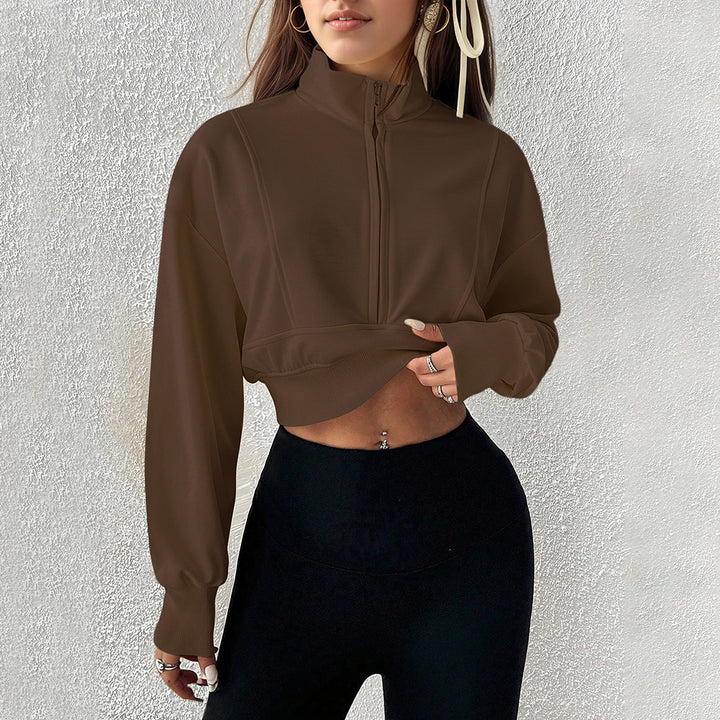 Kvinders cropped sweatshirt med høj-lukning lynlås og lavet af blødt materiale Stilla