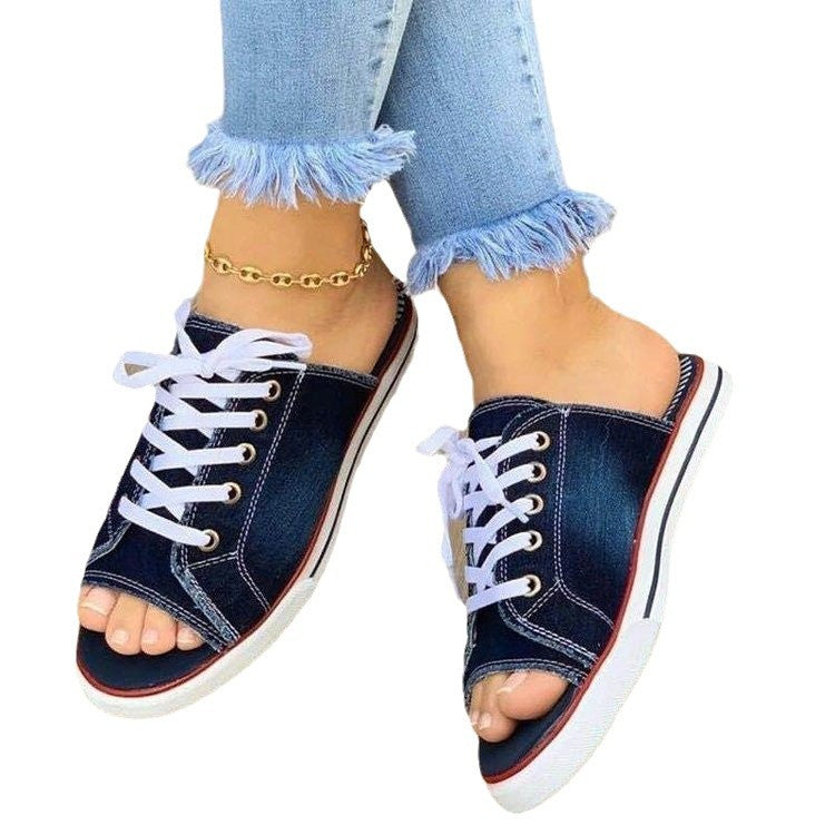 Dame Slip-On Sneakers i sporty jeanslook med moderne snørring Stilla