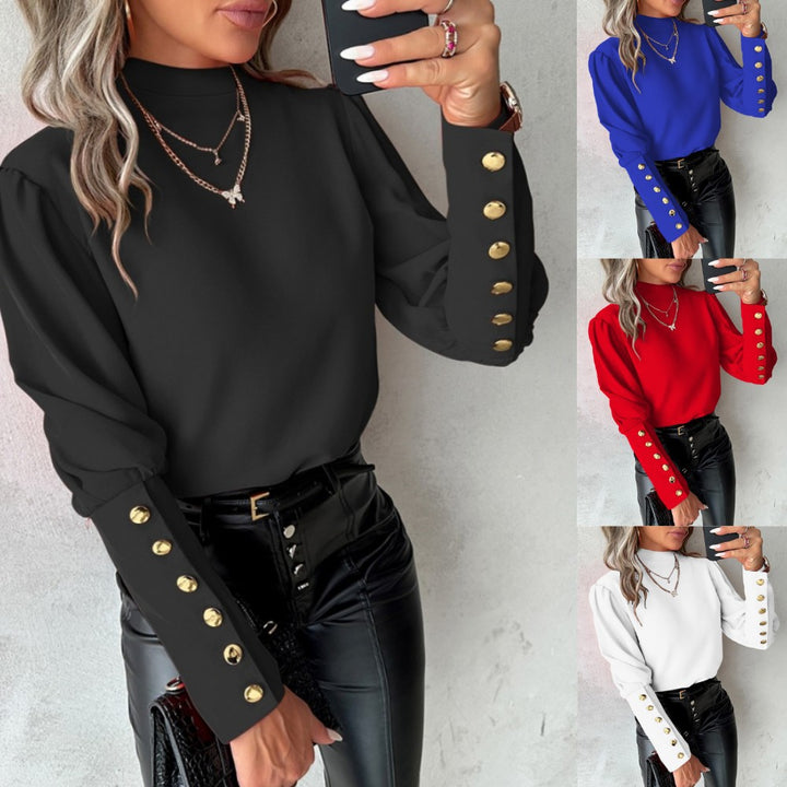 Dame stilfuld bluse med elegant knapliste og voluminøse ærmer Stilla
