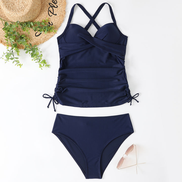 Dame Tankini-sæt med krydsede stropper og raffinerede ruffle-detaljer Stilla