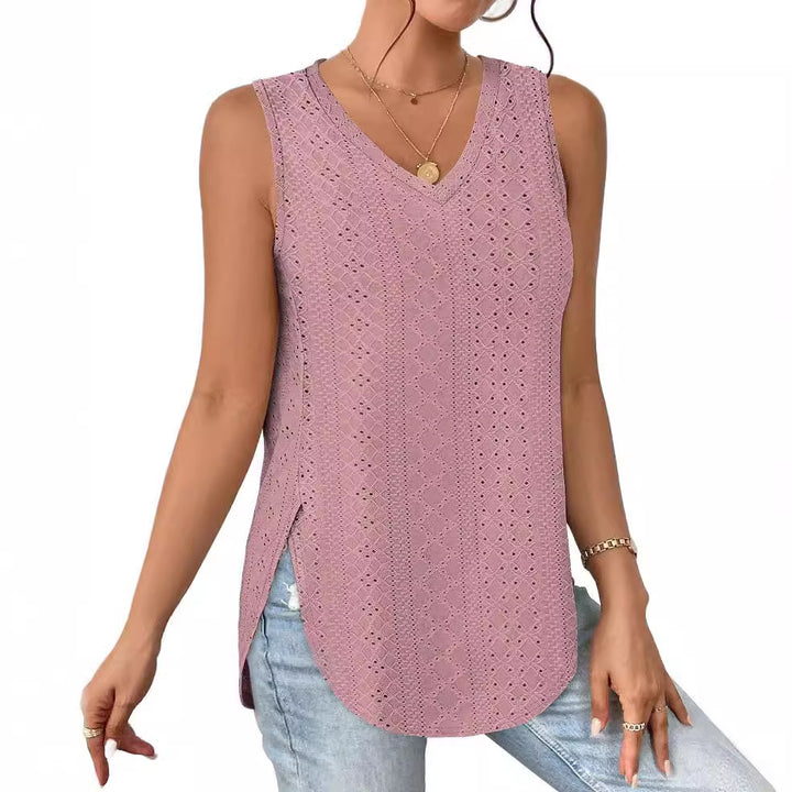 Dame V-udskæring Bluse med Laser-Cut-Detaljer Stilla