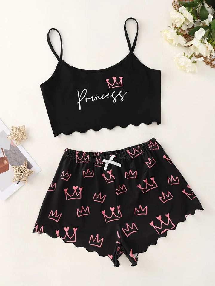 Dame loungewear-sæt med krone-motiv Stilla