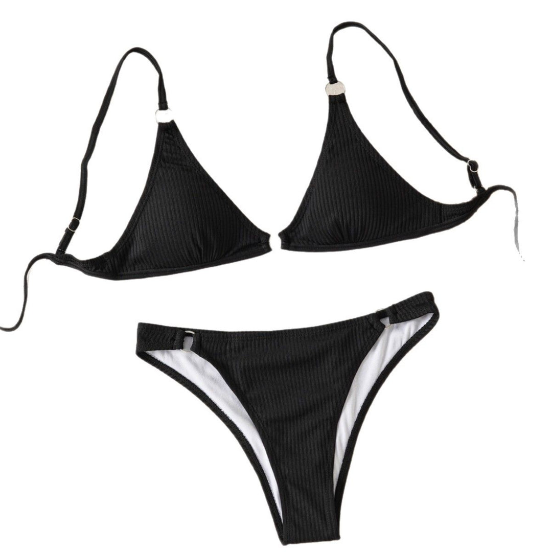 Dame triangel-bikini med fint rib-design og justerbare stropper Skovae