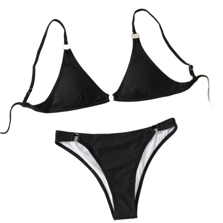Dame triangel-bikini med fint rib-design og justerbare stropper Skovae