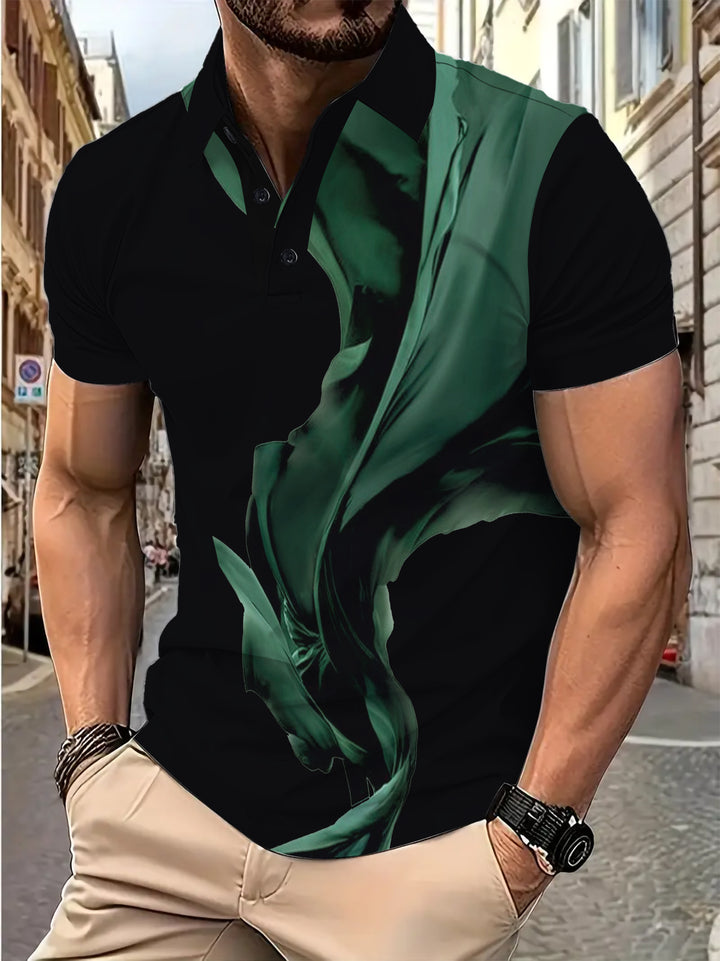 Heren polo shirt med moderne grafisk jungle design og åndbare egenskaber Stilla