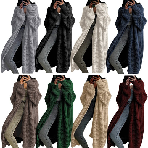 Kvinders chunky strikket cardigan med åben front og praktiske lommer Stilla