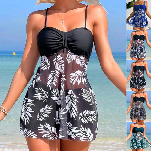 Dame Tankini-sæt med blomstret top og sporty shorts Skovae