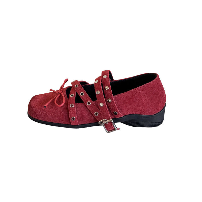 Dame Trendy Kvadrat Tå Slip-On Ballerinas med dekorativt Krydsrem Design Stilla