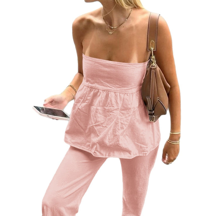 Damer Casual To-delt Sæt med strapless Top og brede Bukser Skovae