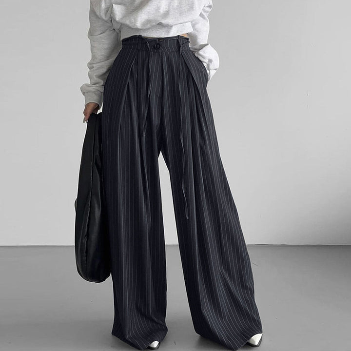 Dame Bredsnit Bukser med Nålstriber og Elegant Pleats Stilla