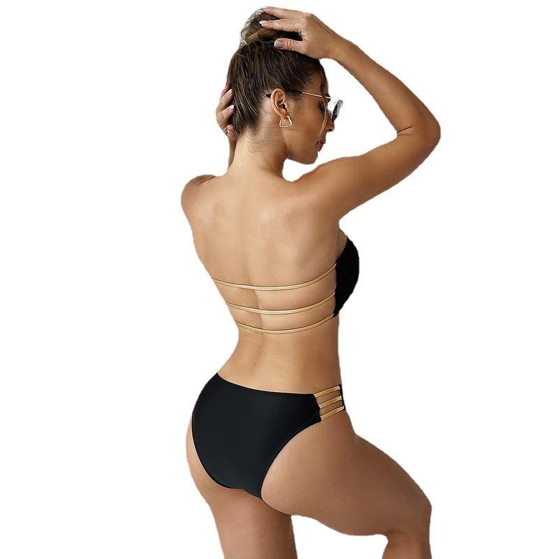 Dame Bandeau-bikini-sæt med højt skårede trusser og elegant design Stilla