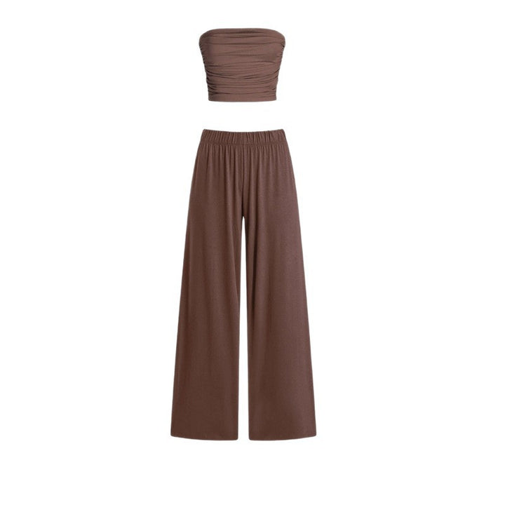 Dame Casual To-dels Sæt i flydende stof med off-shoulder top og vide bukser Stilla