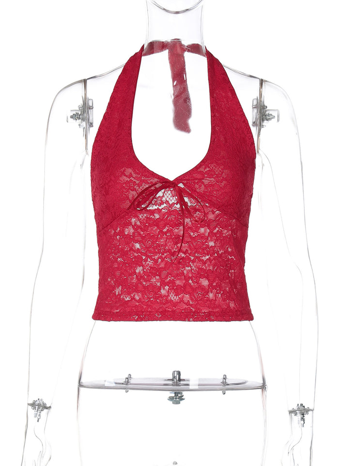 Dame Haltertop i fin lace Skovae