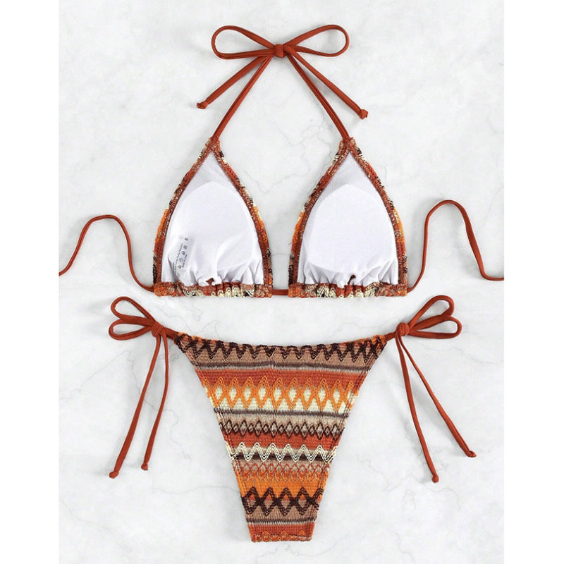 Dame Triangel-Bikini med justerbare stropper og farverigt etnomønster Stilla