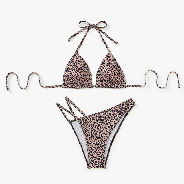 Dame triangel-bikini med justerbare stropper og moderne leopardmønster Skovae