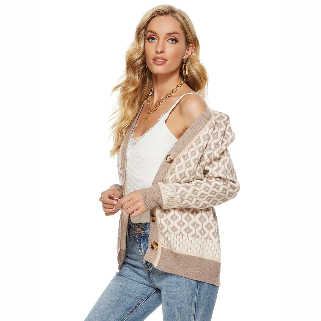 Femme Bohemian Mønstret Button-Up Strik Cardigan Stilla
