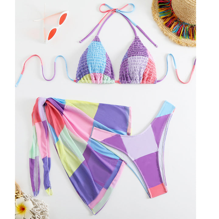 Dame Bikiniset med farverigt patchwork-design og smart overtræk Stilla