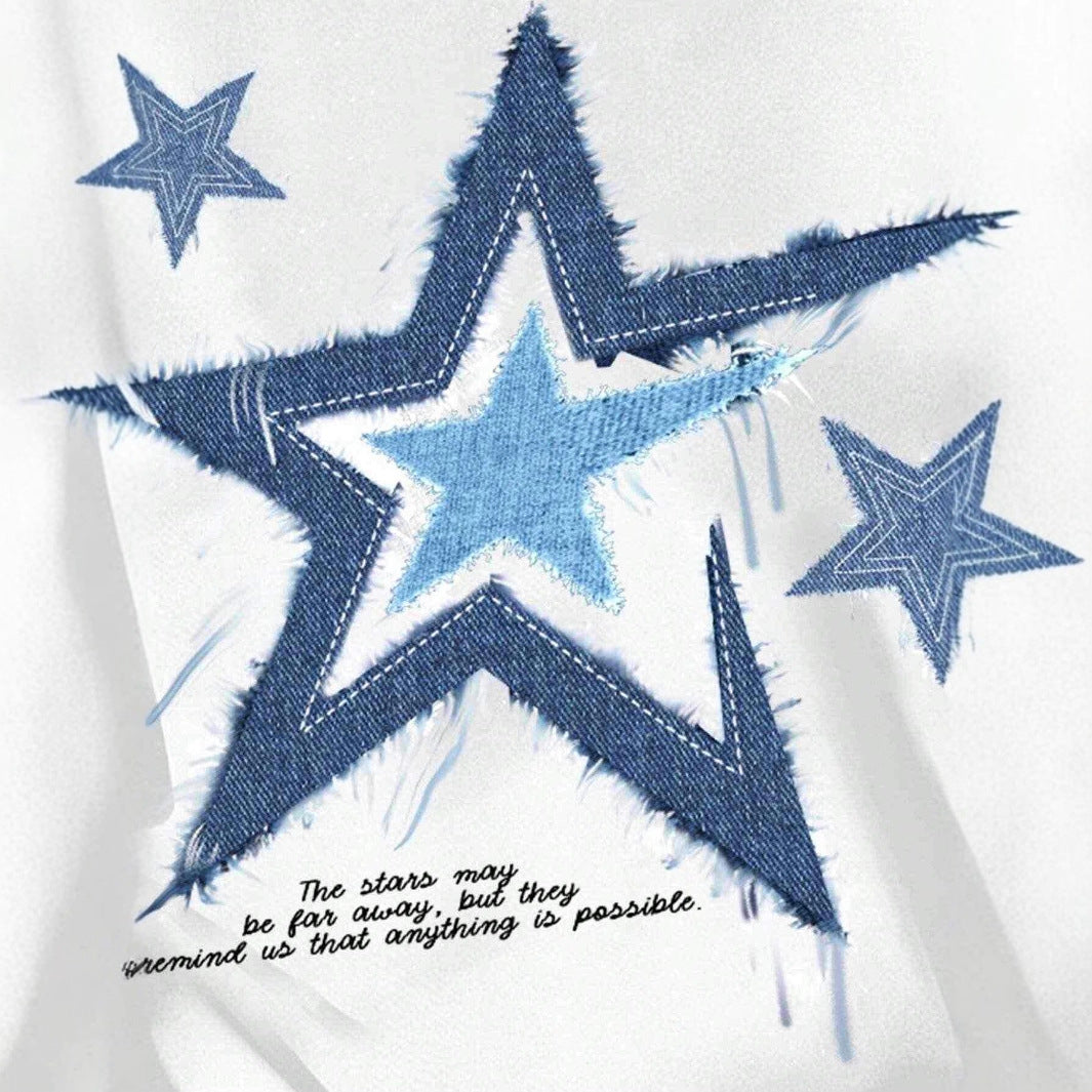 Dame T-shirt med trendy stjernemotiv og afslappet pasform Skovae