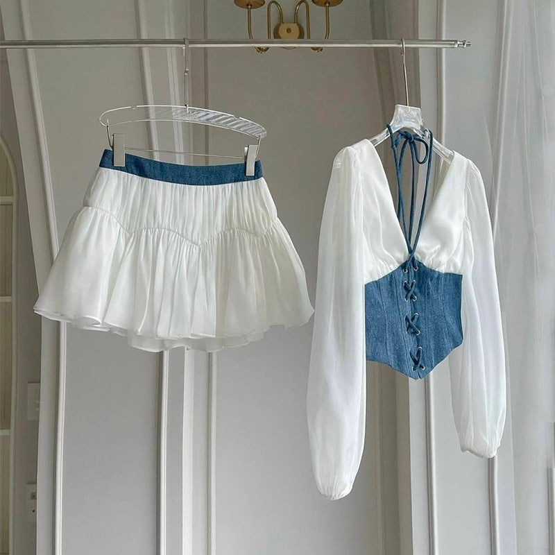 Dame moderigt Crop-Top med elegant nederdel Stilla