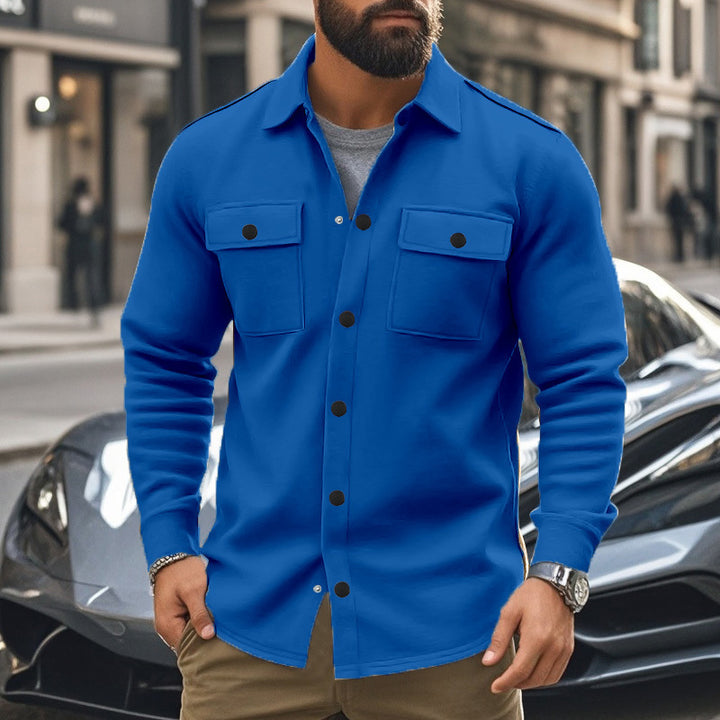 Herrer nan moderigtige overshirt-jakke i filtlook med påsyede brystlommer og synlig trykknapliste Skovae