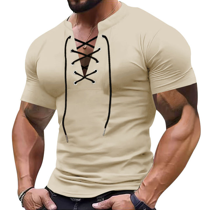 Herrer kortærmet henley-shirt med moderigtig snøredesign og kropsnær pasform Stilla