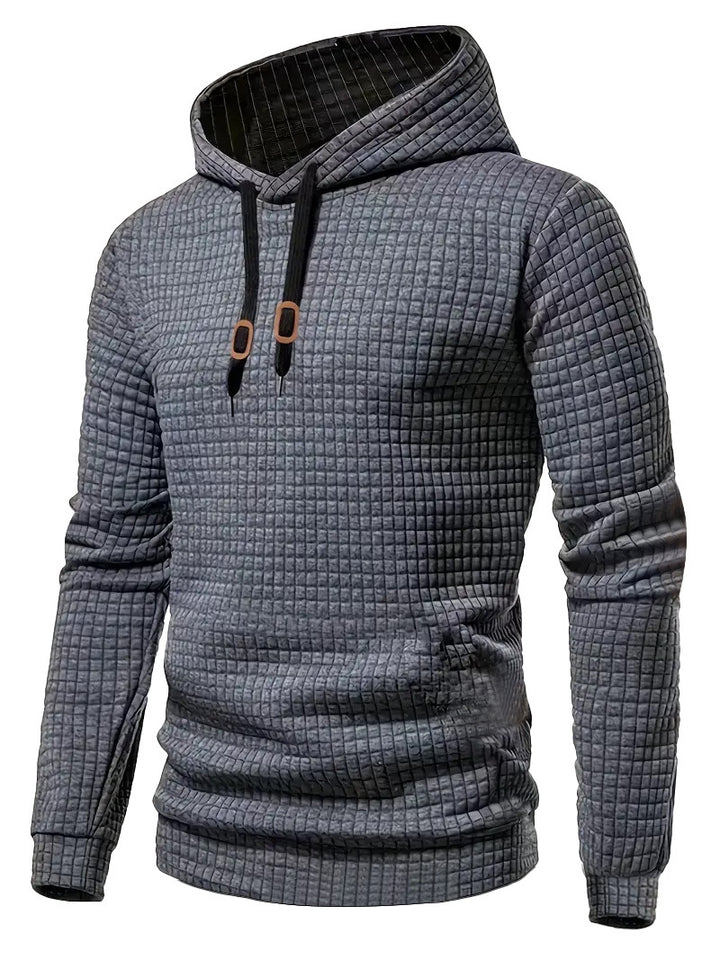 Herre nan quiltet hoodie med rektangulær quiltning, snøring og ribstrikkede manchetter Skovae
