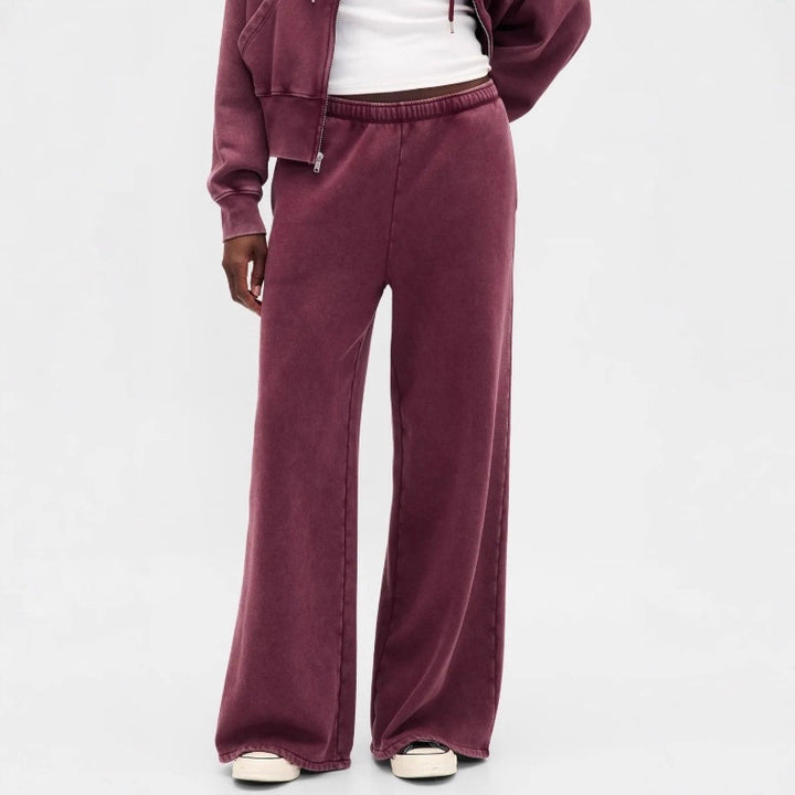 Dame nan to-delt frotté loungewear sæt med lynlås hættetrøje og bredskåren joggingbukser Skovae