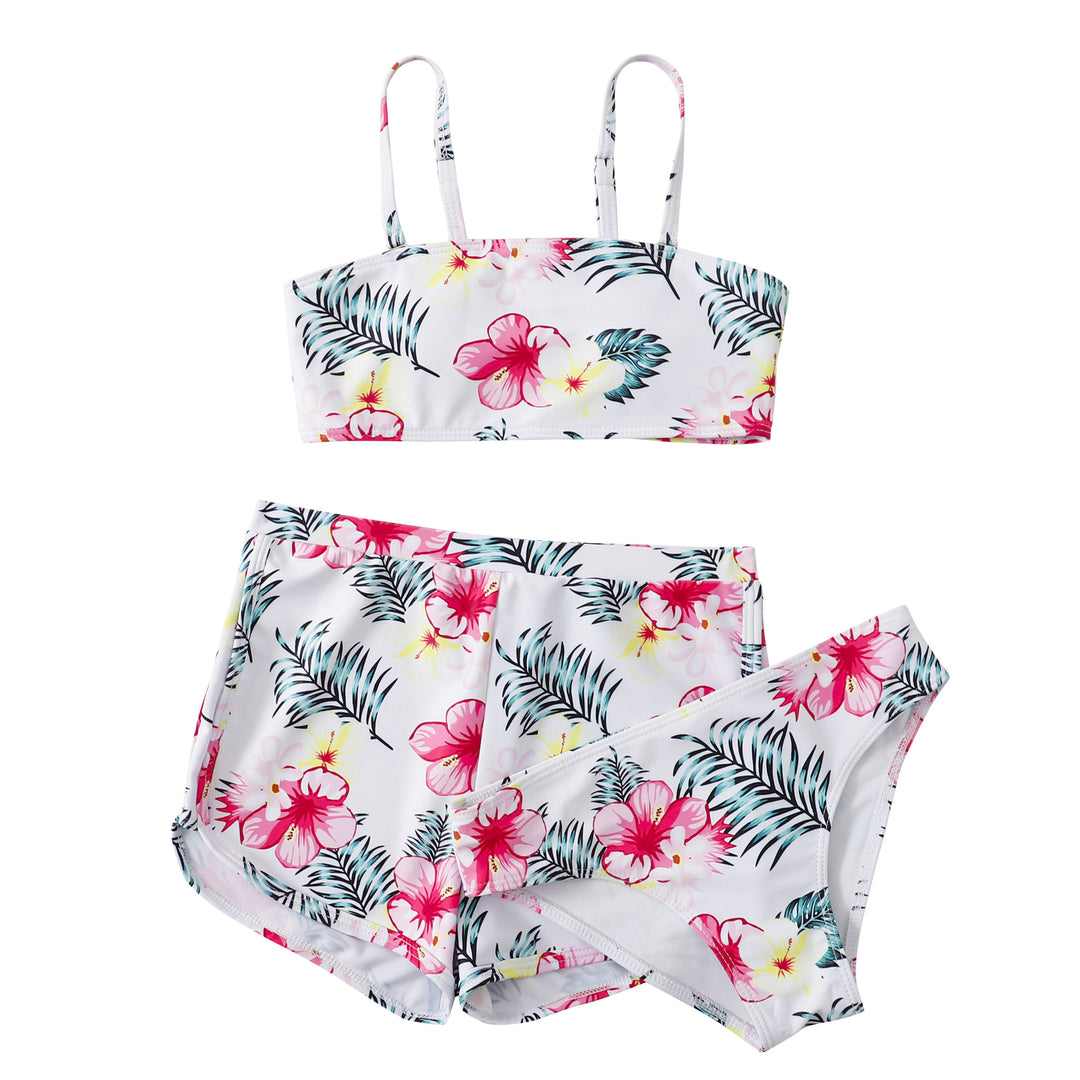 Dame Bikini-sæt med floralsk solblomstmotiv og højt skåret taljebånd Stilla