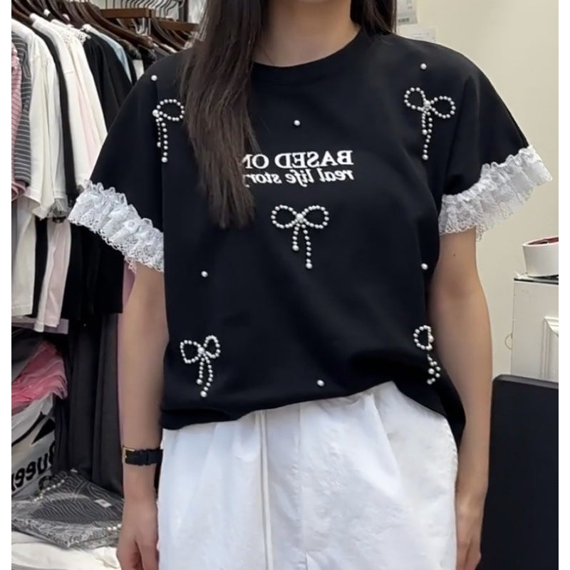 Dame Casual Graphic T-shirt med spidse detaljer Stilla