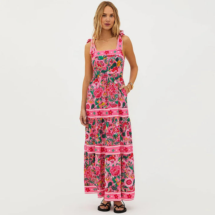 Dame Floral Motif Badedragt med legesygt stropdesign Skovae