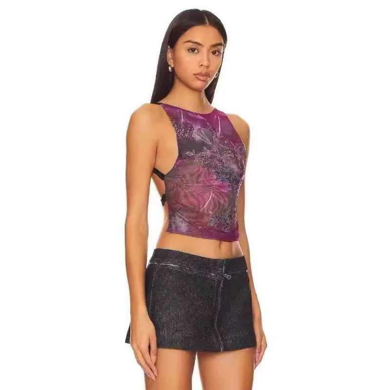 Dame Kunstnerisk Floralprint Cropped Top Stilla