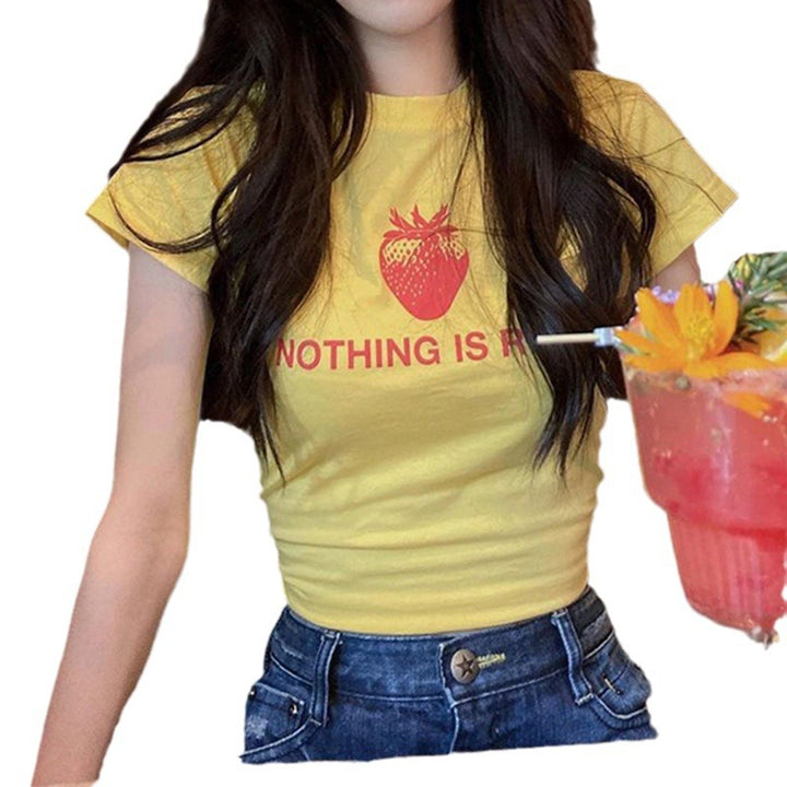 Dame Kreativt Grafik T-shirt med Jordbær Motiv Skovae