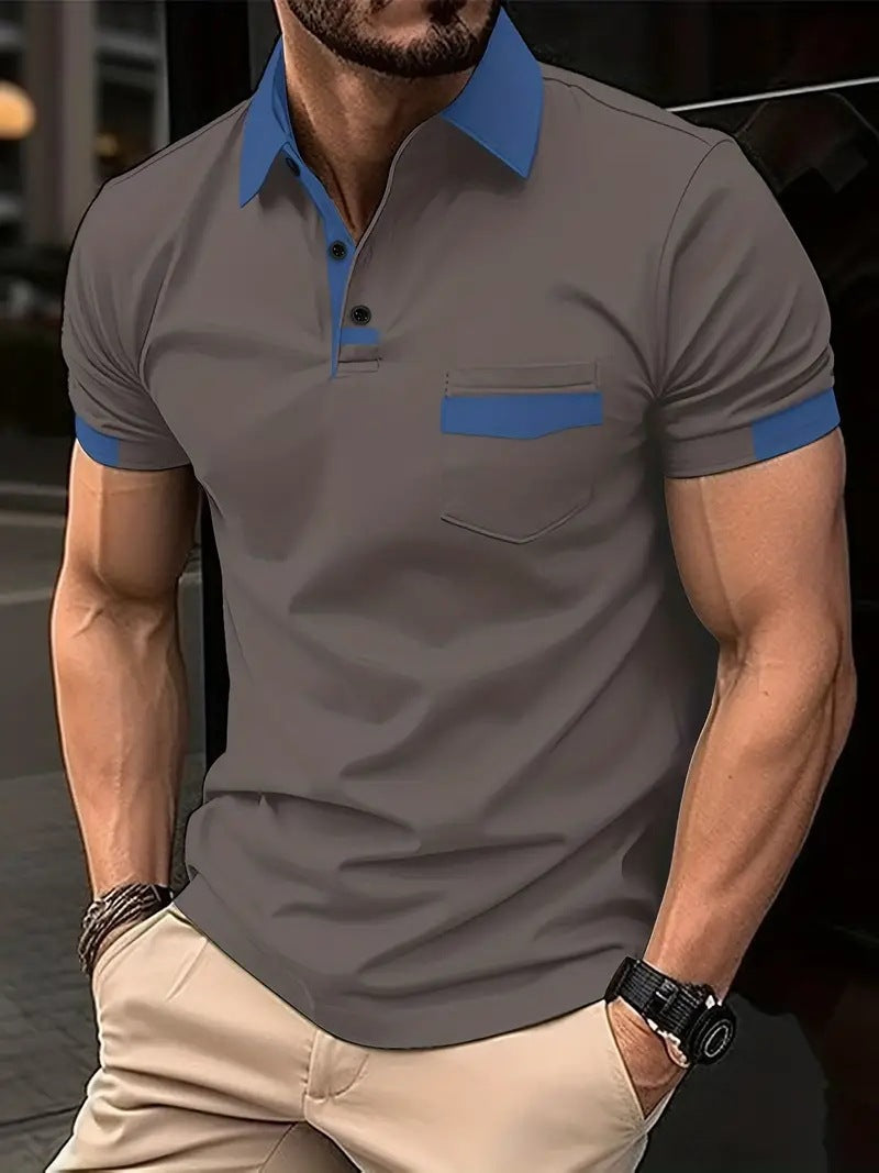 Herrer Poloshirt med moderne kontrastkrave og praktisk brystlomme Stilla
