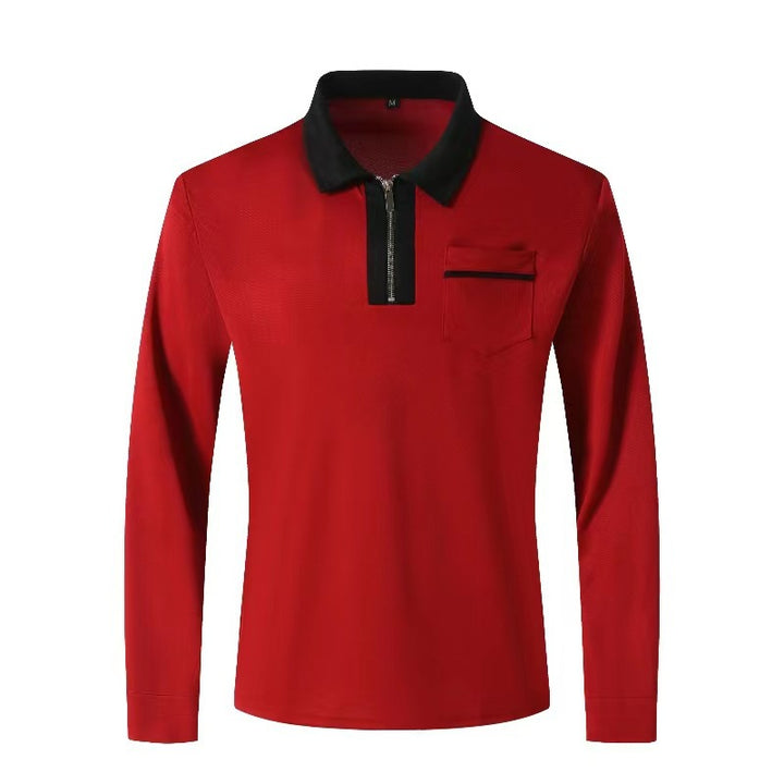 Herrer nan elegant Langærmet poloshirt med markeret ståkrave metal kort lynlås og brystlomme Skovae