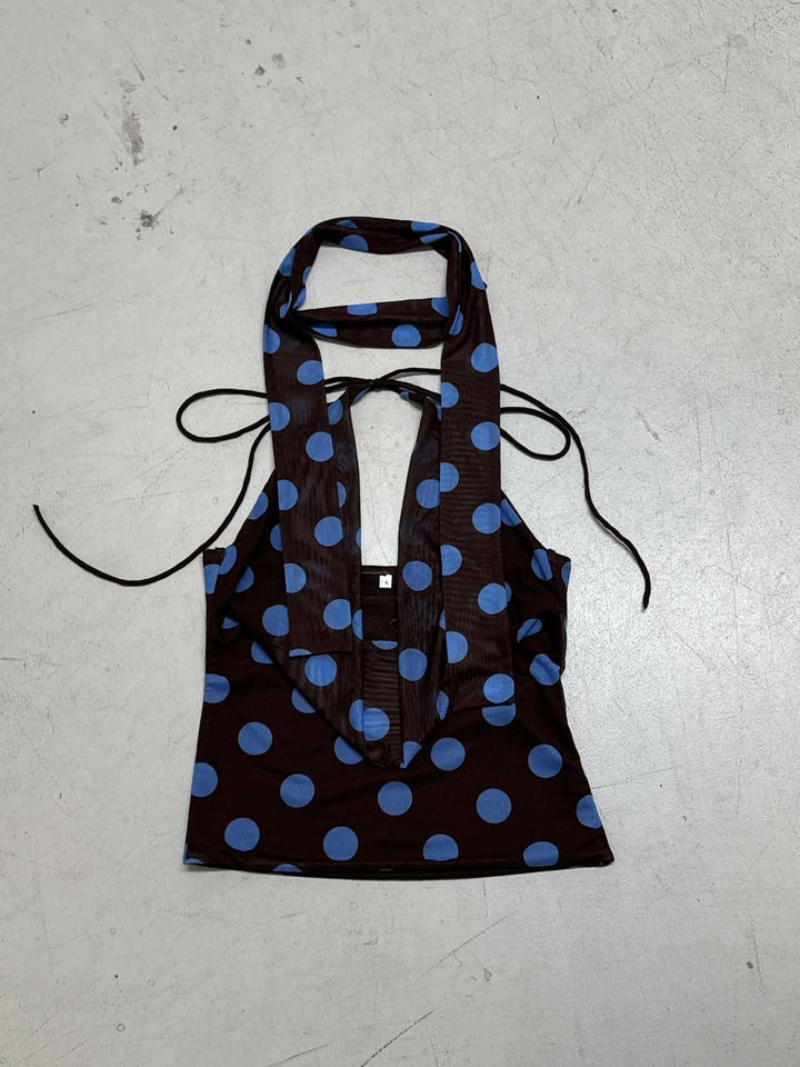 Damen ärmelloses Oberteil mit einzigartigem polka-dot Design und verstellbarem Halspartie Skovae