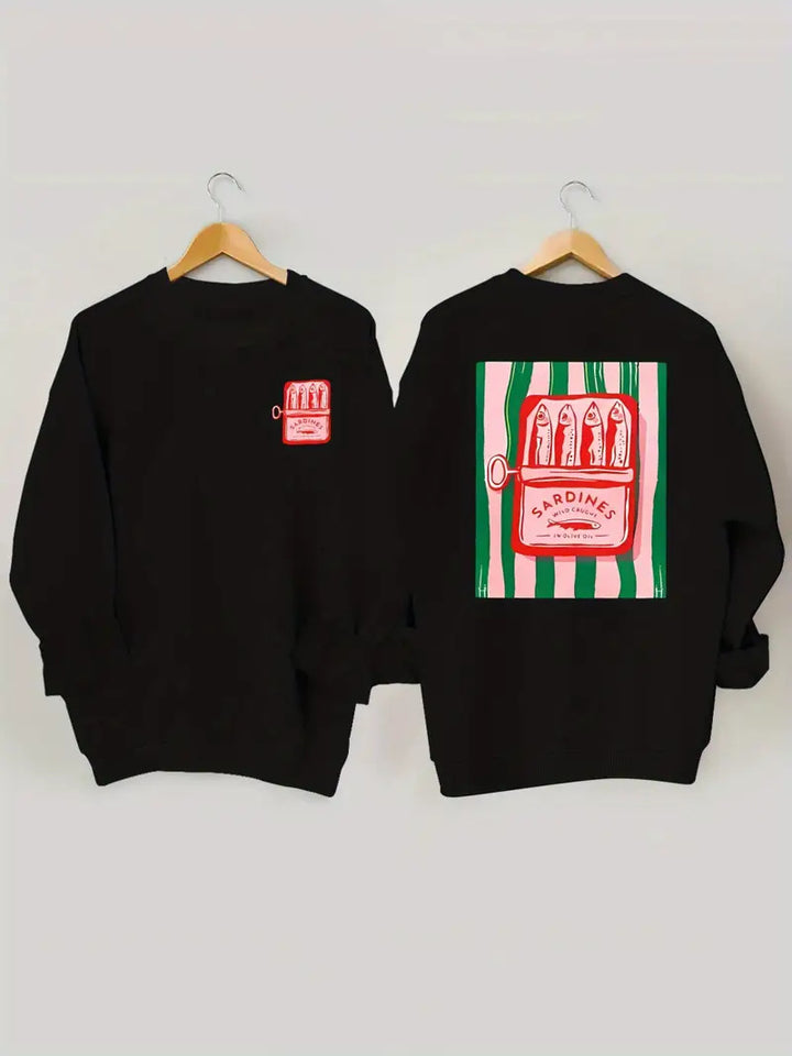 Kvindernes sweatshirt med kreativ sardinegrafik og afslappet pasform Stilla