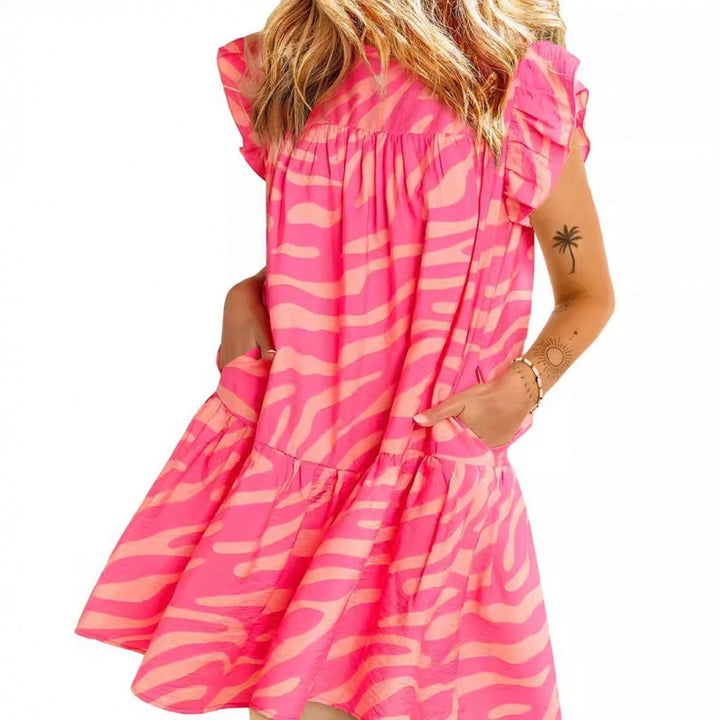 Dame Lag Ruffle Mini Kjole med Lommer Stilla