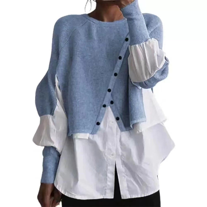 Femme Lagdelt Strikpullover med Knapdetalje Stilla