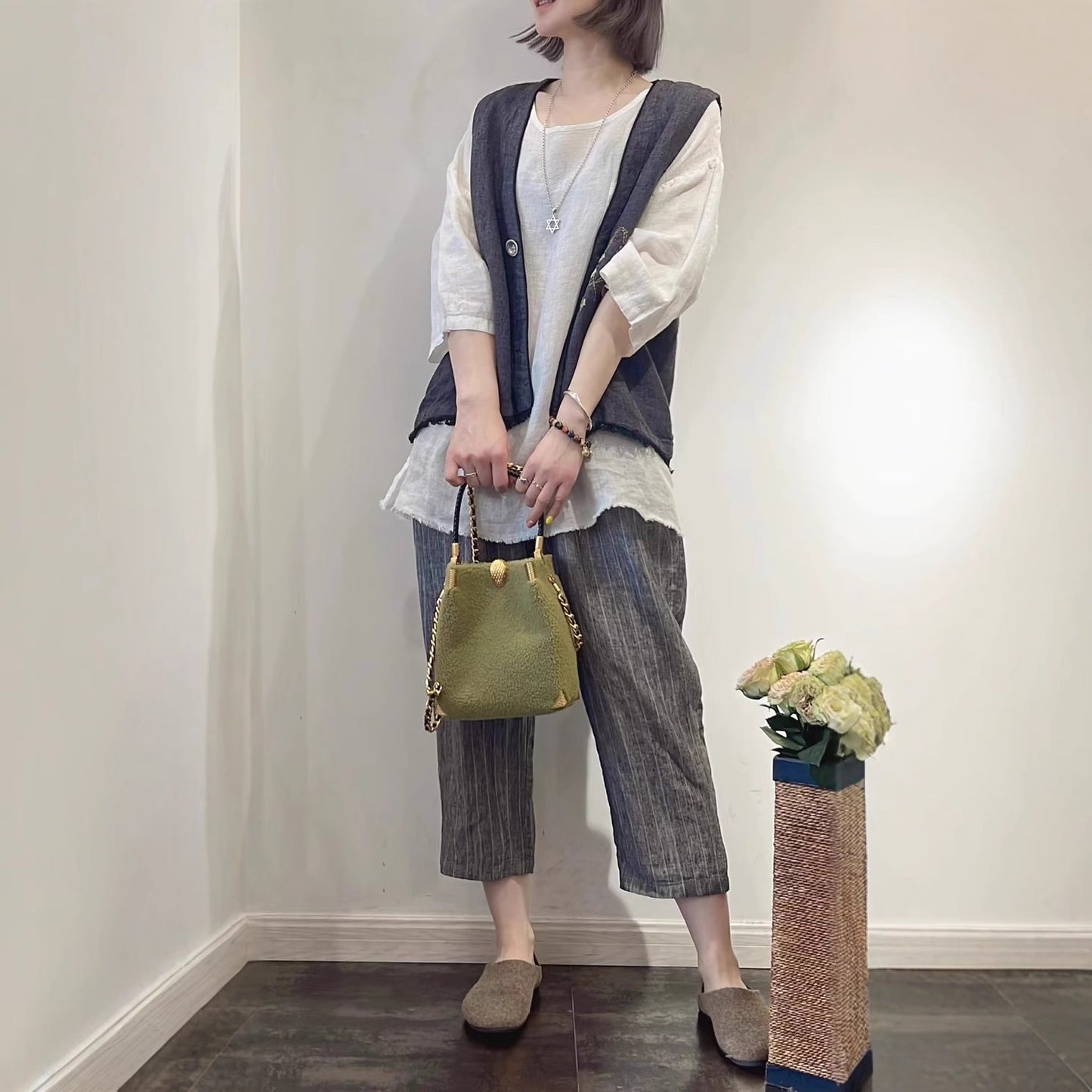 Femme Stilfuld Broderet Denim Veste Stilla