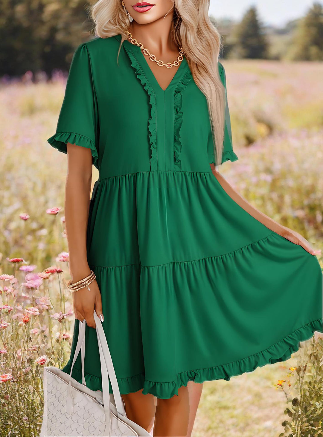 Dame Flydende Sommerkjole med Ruffle-detaljer Stilla